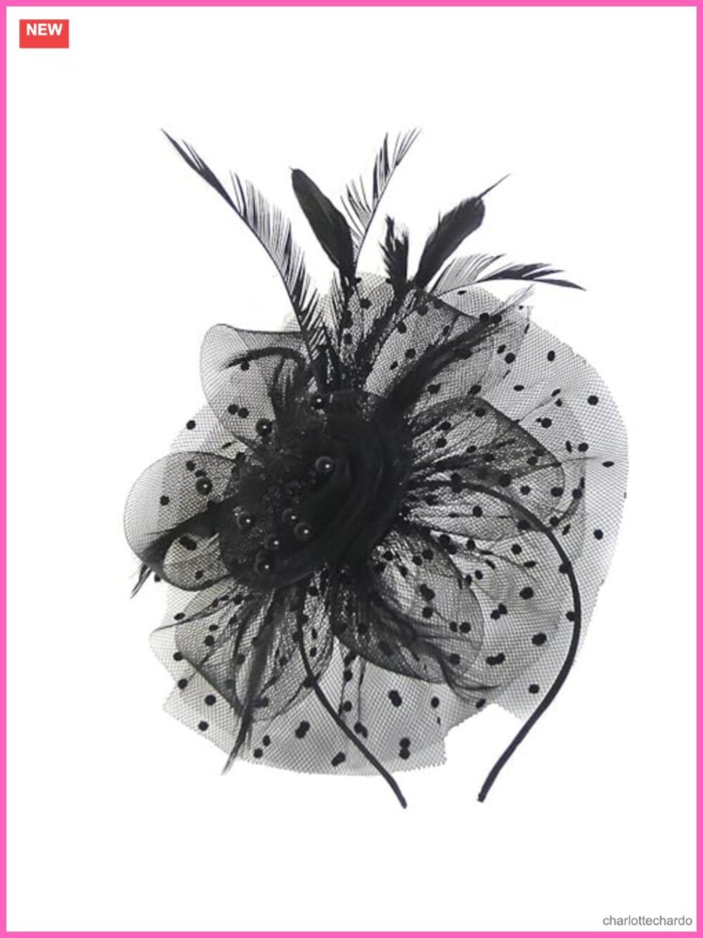 Women's Fascinator Hat with Feathers, Mesh, Ribbons & Veil Clip for Derby Tea